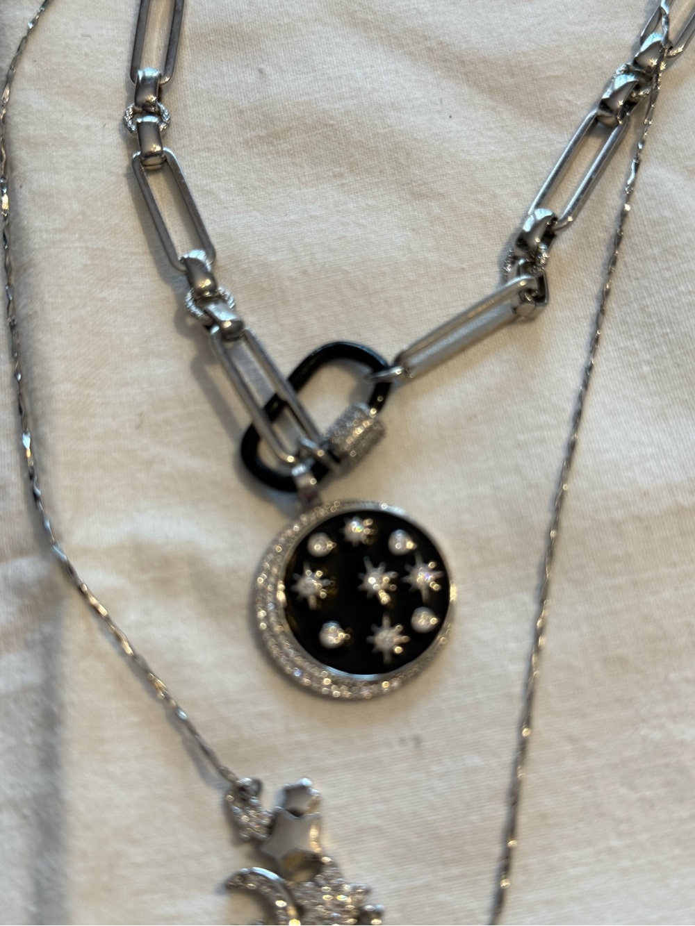 Silver-Tone Black Enamel Starburst Pendant Necklace